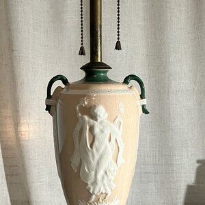 Antique English Caneware vase with NeoClassic motifs mounted as lamp circa 1918